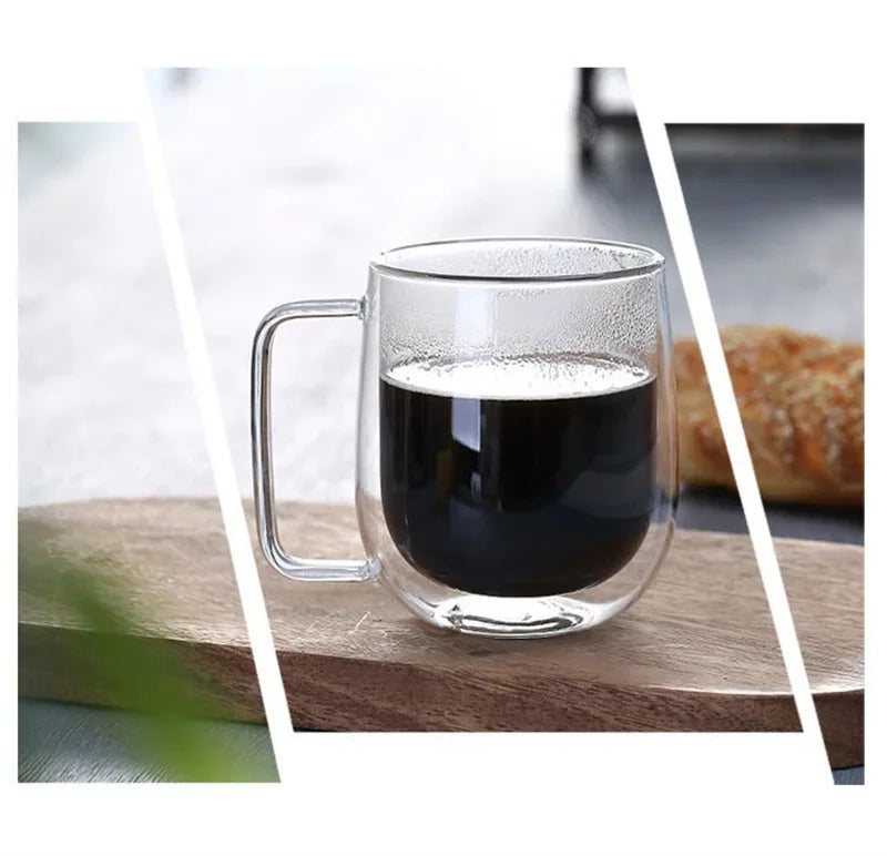 150-350ml Heat Resistant High Borosilicate Glass Mug Double Wall Glass Coffee Cup with Handle Milk Water Cup Clear Cups Gift