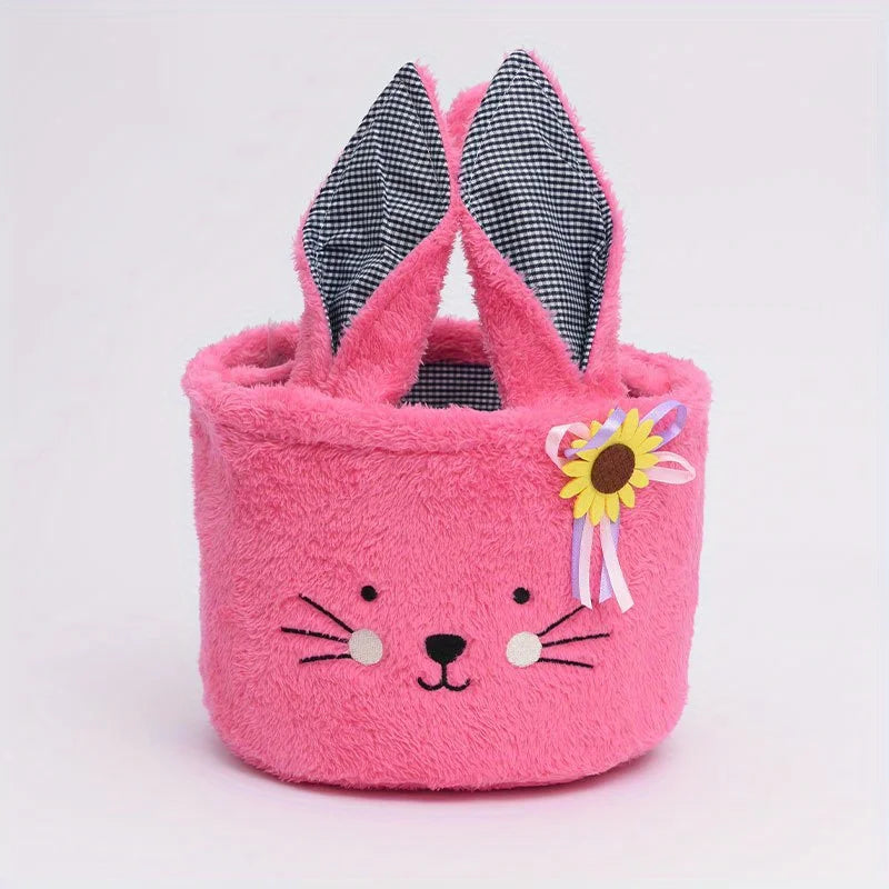 Easter Egg Hunt Plush Bucket Bags for Baby Boys Girls Candies Storage Basket Easter Party Gifts Pink Brown White