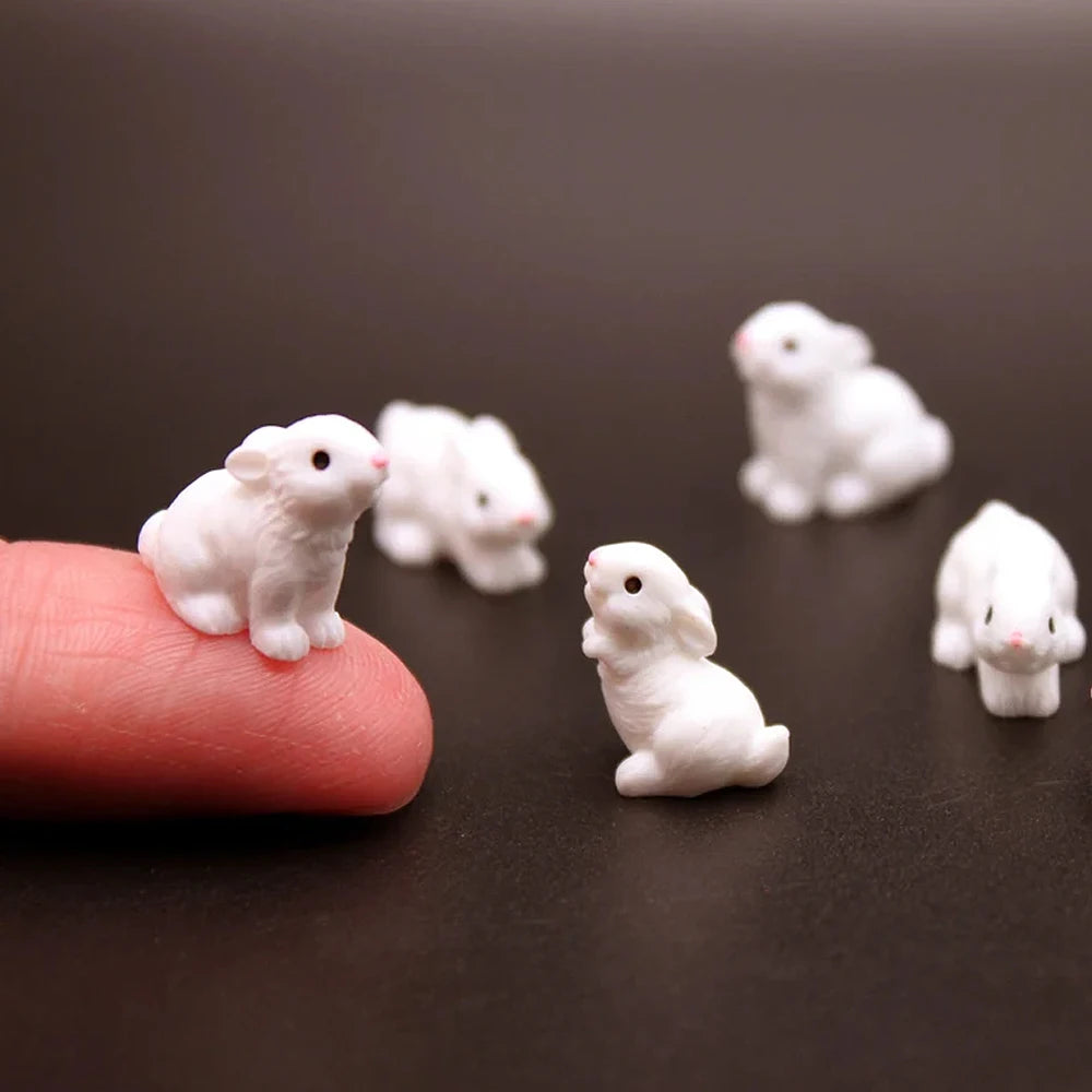 5/10pcs Mini Resin Rabbit Figurines, Farm Animal Miniature Fairy Garden Micro Landscape Ornament, DIY Craft Decoration