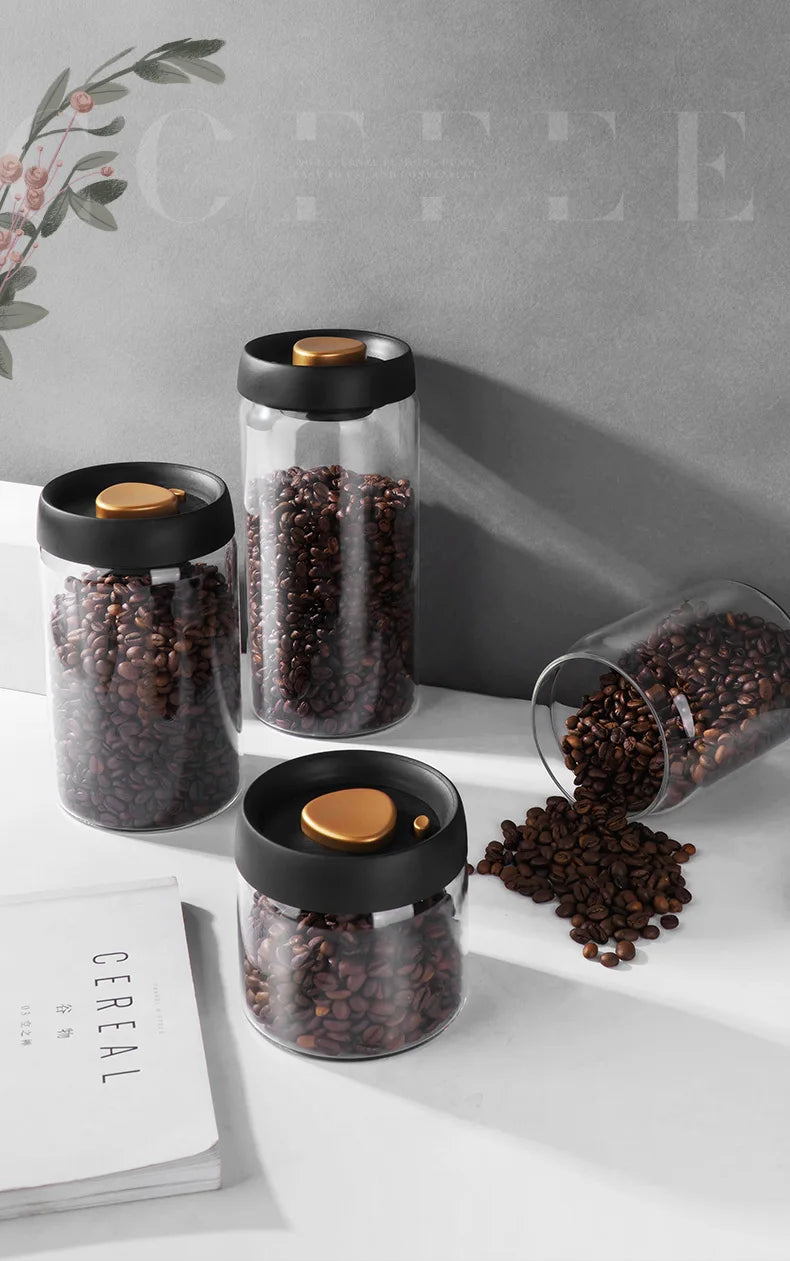 PARACITY Vacuum Sealed Tank Home Coffee Bean Glass Sealed Jar Moisture-proof Air Extraction Airtight Container Coffee Set