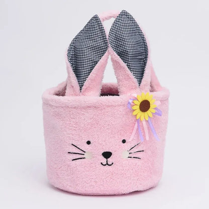 Easter Egg Hunt Plush Bucket Bags for Baby Boys Girls Candies Storage Basket Easter Party Gifts Pink Brown White