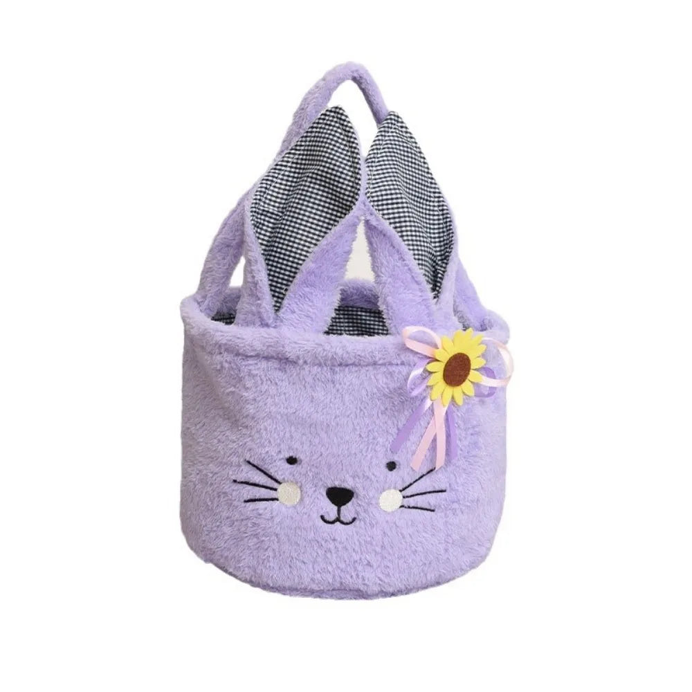 Easter Egg Hunt Plush Bucket Bags for Baby Boys Girls Candies Storage Basket Easter Party Gifts Pink Brown White