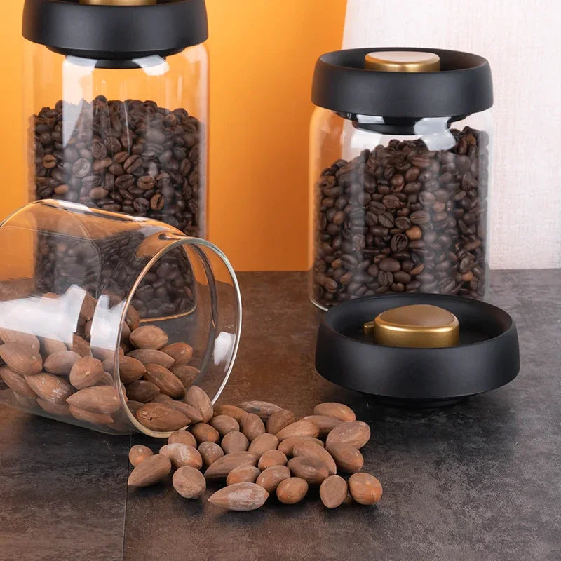 PARACITY Vacuum Sealed Tank Home Coffee Bean Glass Sealed Jar Moisture-proof Air Extraction Airtight Container Coffee Set