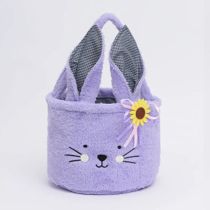 Easter Egg Hunt Plush Bucket Bags for Baby Boys Girls Candies Storage Basket Easter Party Gifts Pink Brown White