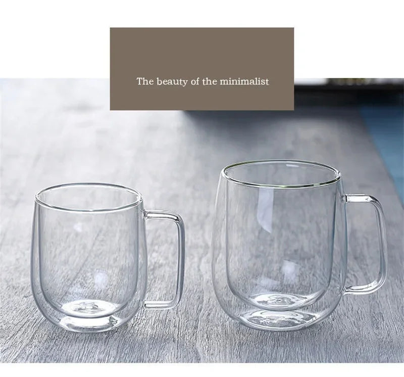 150-350ml Heat Resistant High Borosilicate Glass Mug Double Wall Glass Coffee Cup with Handle Milk Water Cup Clear Cups Gift