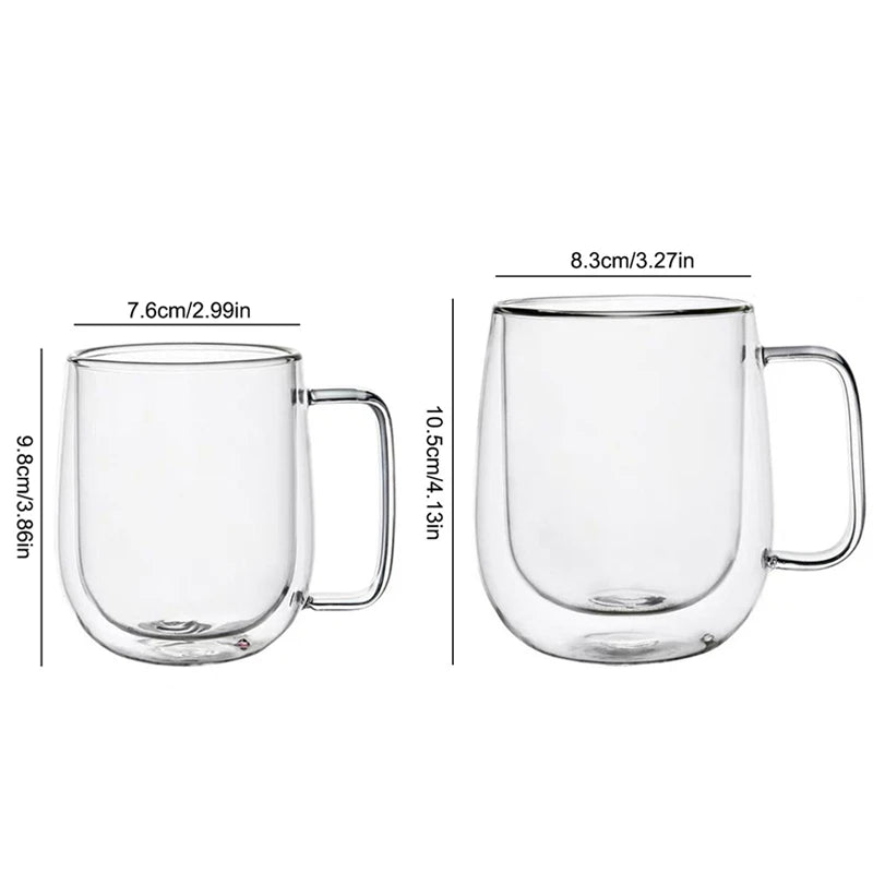 150-350ml Heat Resistant High Borosilicate Glass Mug Double Wall Glass Coffee Cup with Handle Milk Water Cup Clear Cups Gift