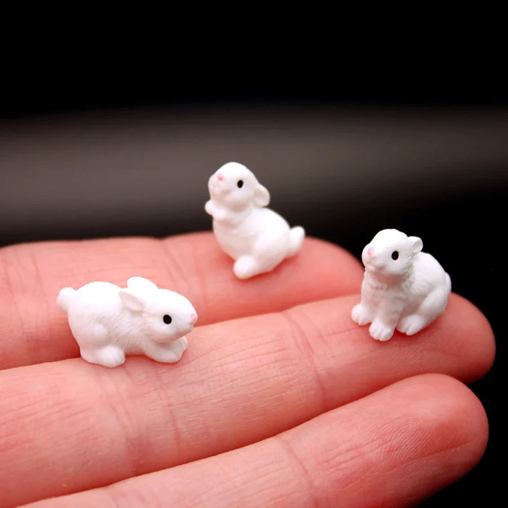 5/10pcs Mini Resin Rabbit Figurines, Farm Animal Miniature Fairy Garden Micro Landscape Ornament, DIY Craft Decoration