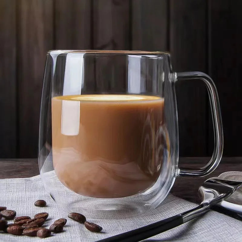 150-350ml Heat Resistant High Borosilicate Glass Mug Double Wall Glass Coffee Cup with Handle Milk Water Cup Clear Cups Gift