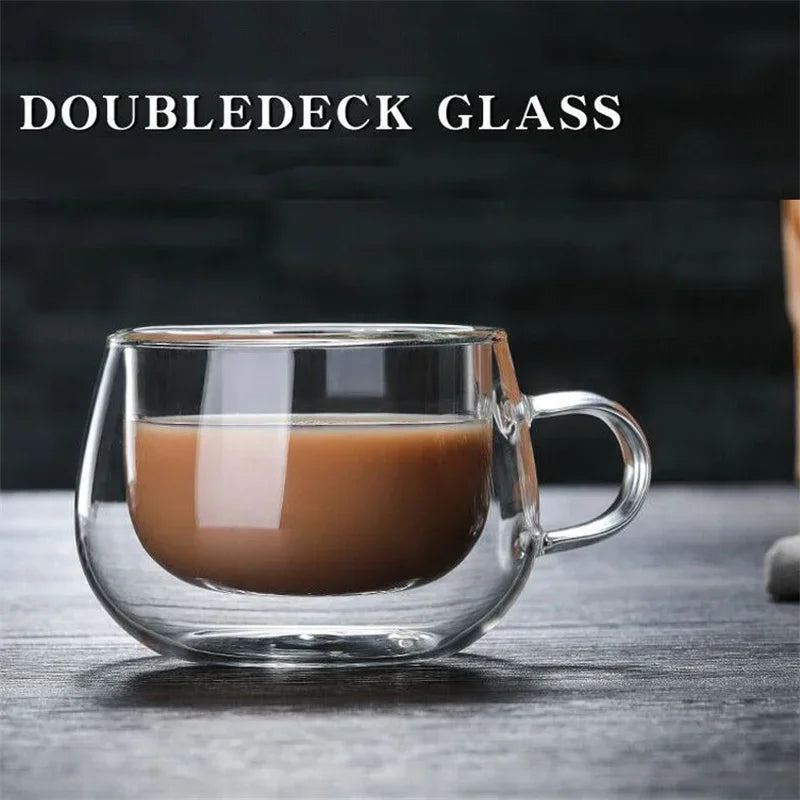 150-350ml Heat Resistant High Borosilicate Glass Mug Double Wall Glass Coffee Cup with Handle Milk Water Cup Clear Cups Gift