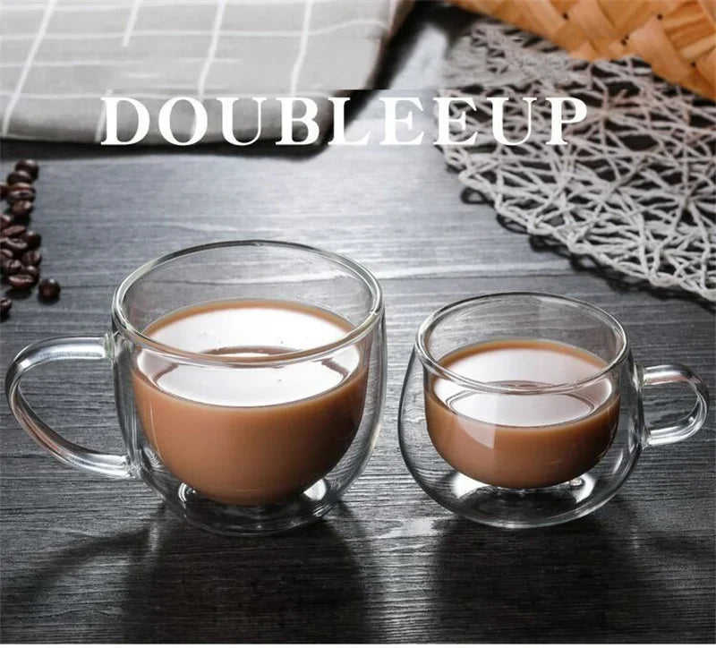 150-350ml Heat Resistant High Borosilicate Glass Mug Double Wall Glass Coffee Cup with Handle Milk Water Cup Clear Cups Gift