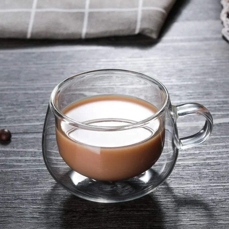 150-350ml Heat Resistant High Borosilicate Glass Mug Double Wall Glass Coffee Cup with Handle Milk Water Cup Clear Cups Gift