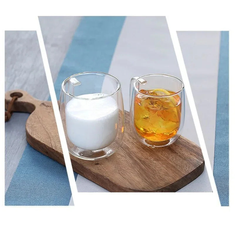 150-350ml Heat Resistant High Borosilicate Glass Mug Double Wall Glass Coffee Cup with Handle Milk Water Cup Clear Cups Gift