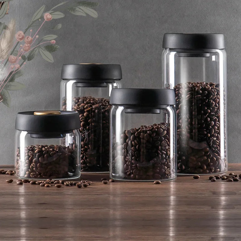 PARACITY Vacuum Sealed Tank Home Coffee Bean Glass Sealed Jar Moisture-proof Air Extraction Airtight Container Coffee Set