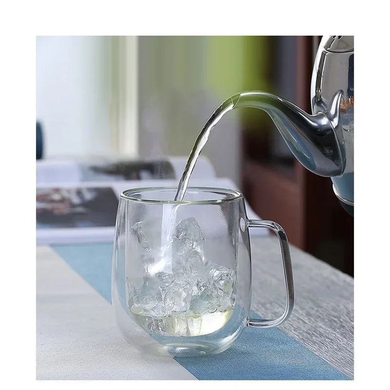 150-350ml Heat Resistant High Borosilicate Glass Mug Double Wall Glass Coffee Cup with Handle Milk Water Cup Clear Cups Gift