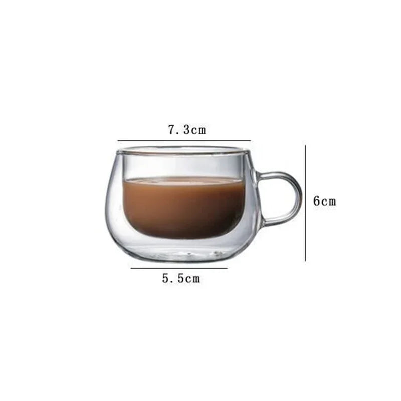 150-350ml Heat Resistant High Borosilicate Glass Mug Double Wall Glass Coffee Cup with Handle Milk Water Cup Clear Cups Gift