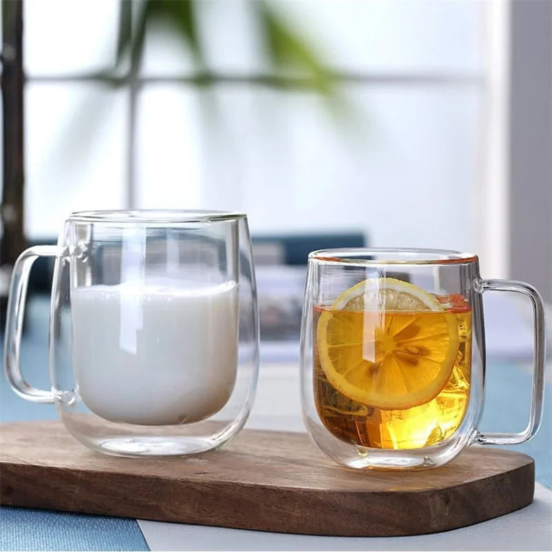 150-350ml Heat Resistant High Borosilicate Glass Mug Double Wall Glass Coffee Cup with Handle Milk Water Cup Clear Cups Gift