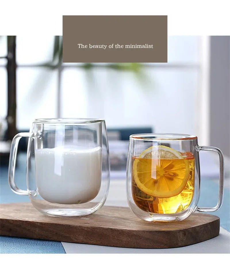 150-350ml Heat Resistant High Borosilicate Glass Mug Double Wall Glass Coffee Cup with Handle Milk Water Cup Clear Cups Gift