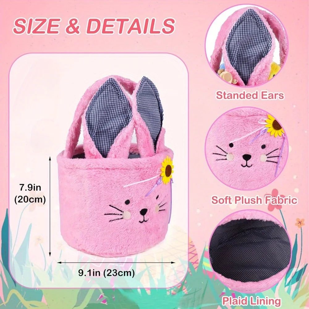 Easter Egg Hunt Plush Bucket Bags for Baby Boys Girls Candies Storage Basket Easter Party Gifts Pink Brown White