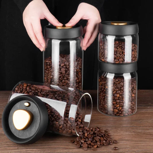 PARACITY Vacuum Sealed Tank Home Coffee Bean Glass Sealed Jar Moisture-proof Air Extraction Airtight Container Coffee Set