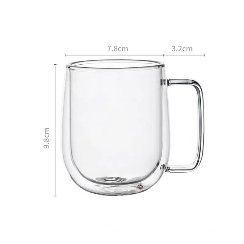 150-350ml Heat Resistant High Borosilicate Glass Mug Double Wall Glass Coffee Cup with Handle Milk Water Cup Clear Cups Gift