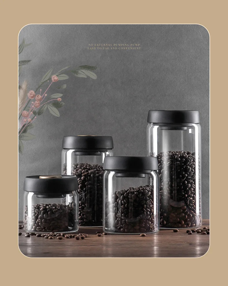 PARACITY Vacuum Sealed Tank Home Coffee Bean Glass Sealed Jar Moisture-proof Air Extraction Airtight Container Coffee Set