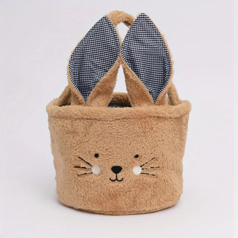 Easter Egg Hunt Plush Bucket Bags for Baby Boys Girls Candies Storage Basket Easter Party Gifts Pink Brown White